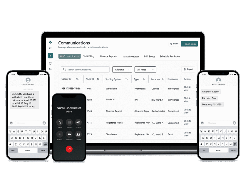 Frekyl software dashboard showing real-time absence reporting and automated shift filling notifications.